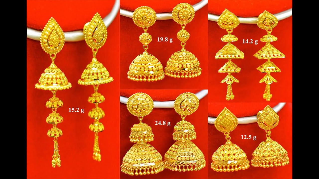 Latest Big Gold Jhumkas Designs with Weight | New Laxmi Jewellers ...