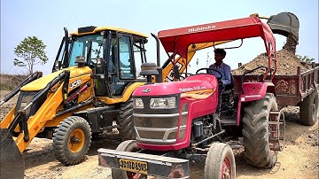 Jcb backhoe loader loading red mud in mahindra and swaraj tractor trolley | Jcb and tractor video