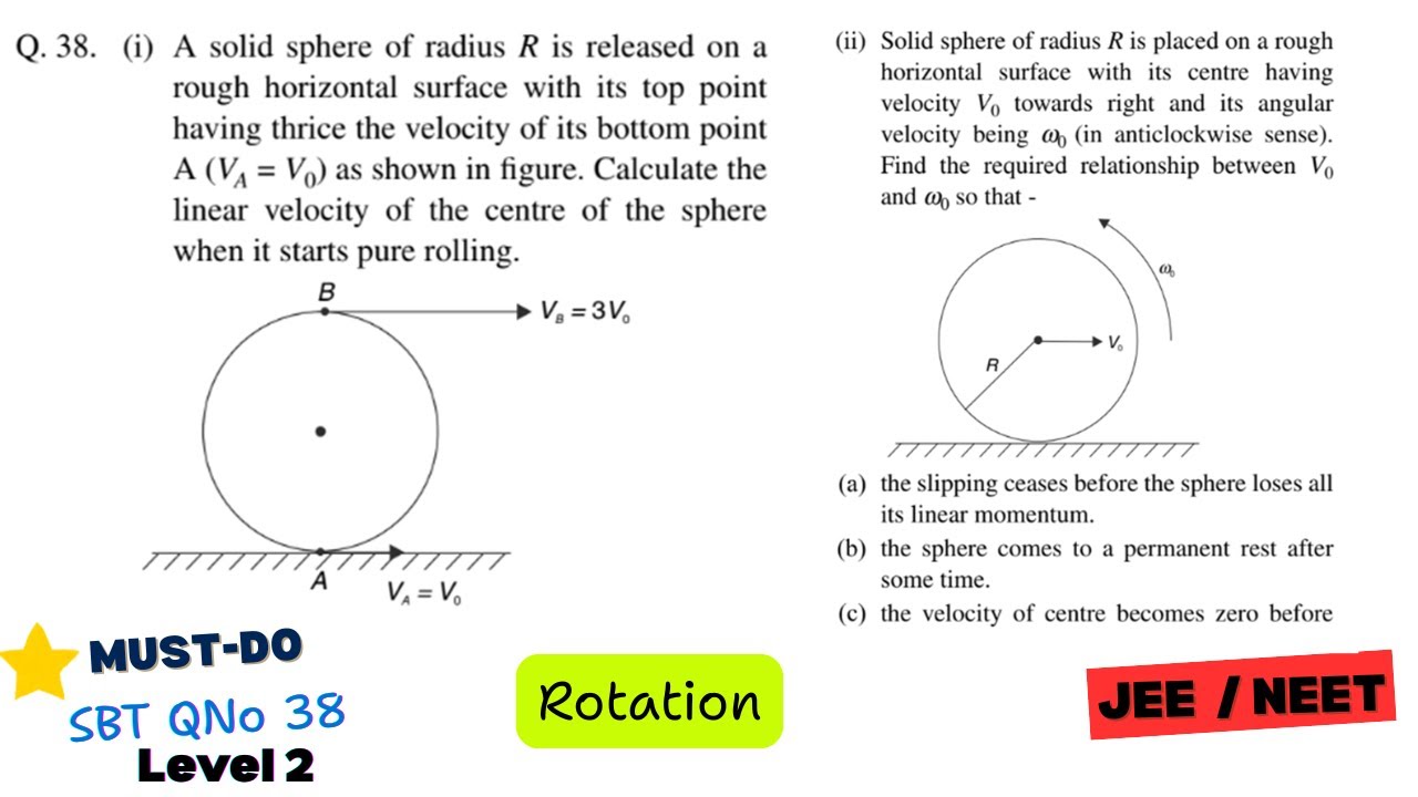 SBT Rotation QNO 38 Solution | Rotation + Translation | Pure Rolling | JEE / NEET