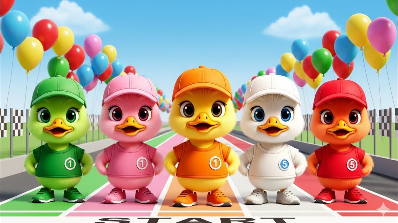 Fünf bunte Enten 🦆🌈 | Farben lernen | Entenrennen Kinderlied Deutsch 🐥🎵