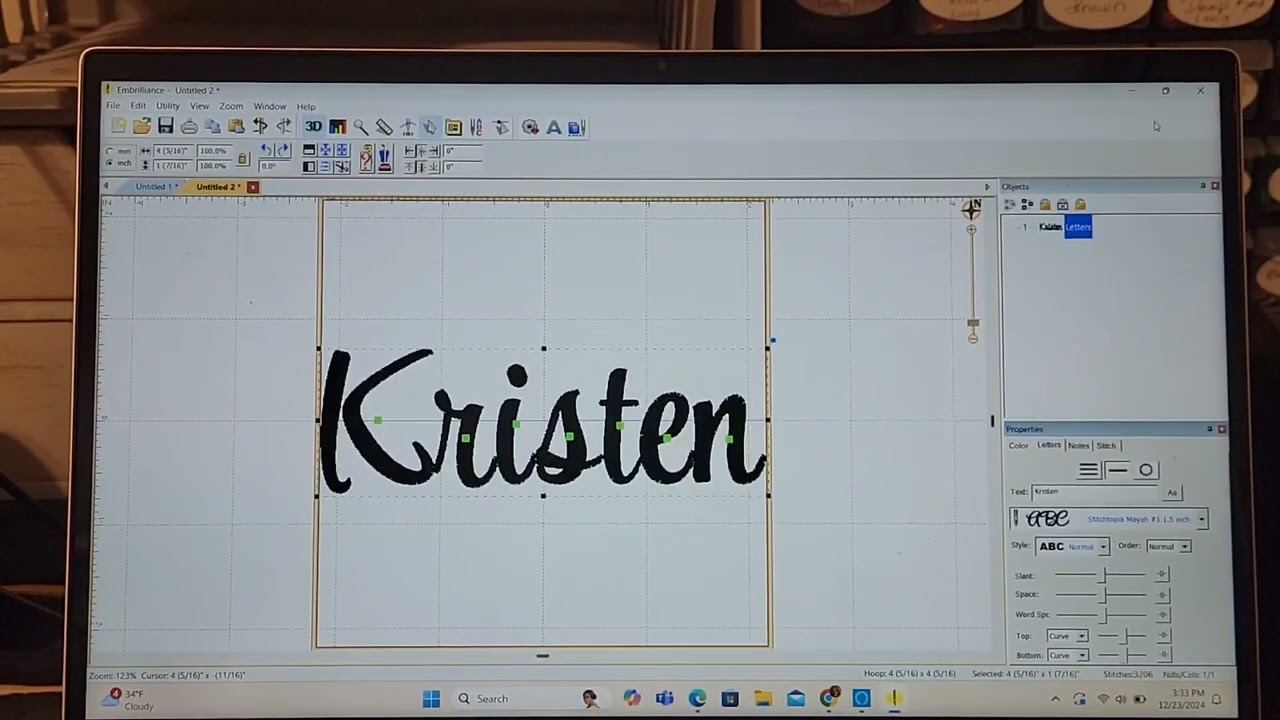 Putting a name into Embrilliance Essentials Software for Machine Embroidery @CreationsbySue