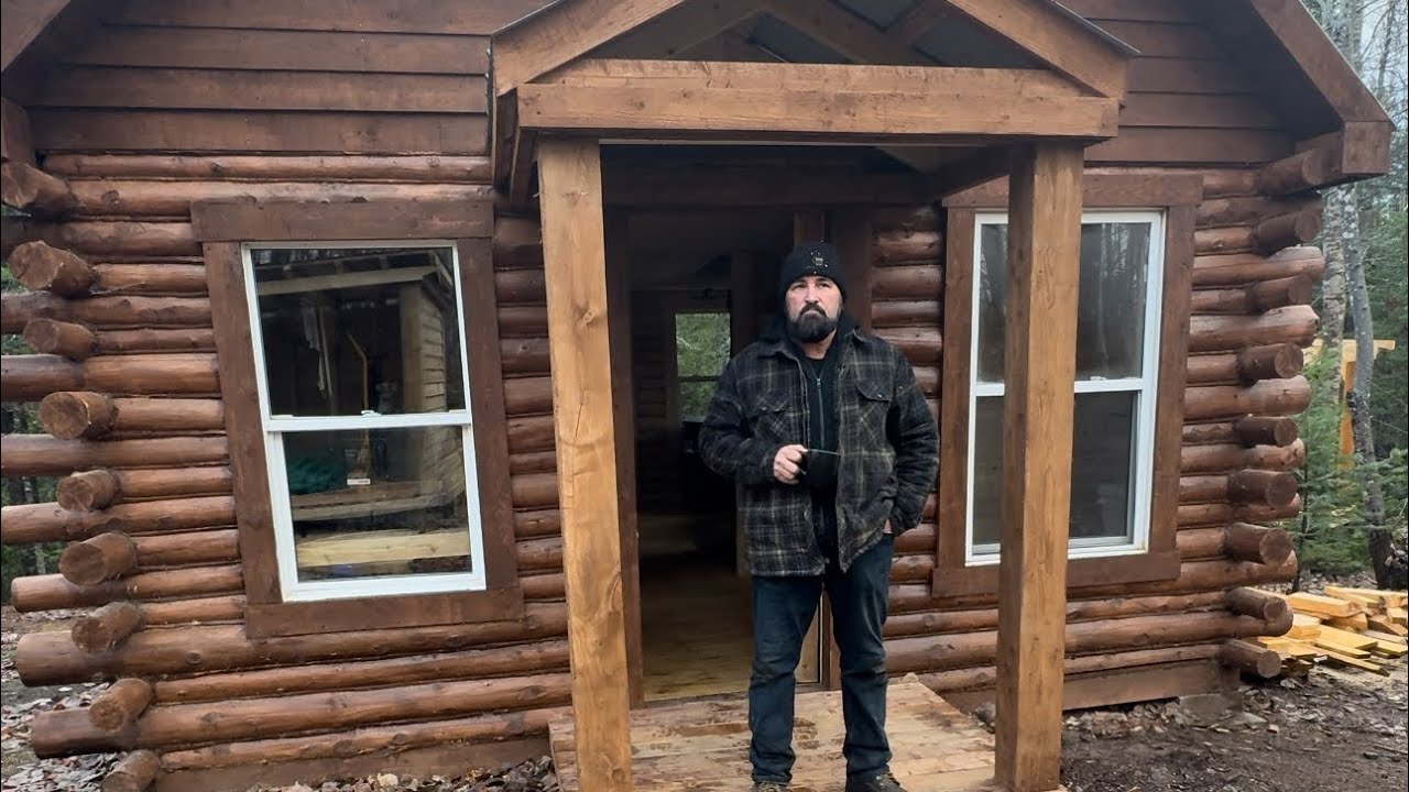 Log Cabin built in the North on an Off grid woodland, wood shed built ...