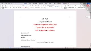 CS403P Assignment No 02 Solution 2026  Solution  BY || Virtual Assign Lab ||