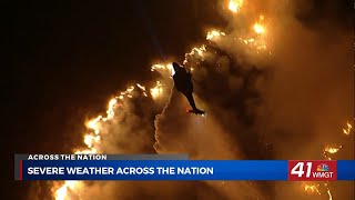 Southern California wildfires continue spreading as other regions battle storms and heat