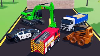 Fire Truck, Police Car, Bulldozer, Dump Truck and Death Race | Construction Vehicles 3D Cartoon