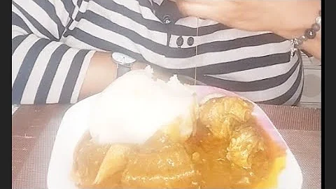 ASMR Mukbang Fufu and Palmnut mixed with Okro soup with Assorted Meat African food Mukbang