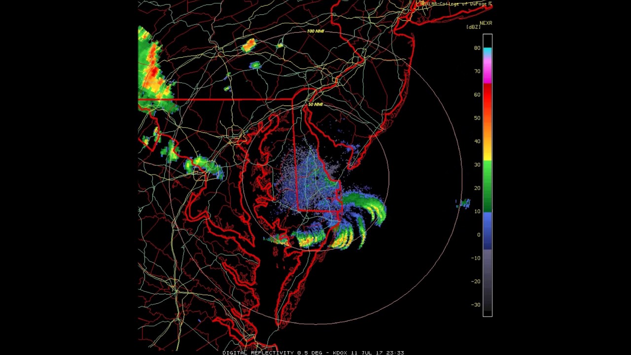 Impressive chaff display on midatlantic Nexrad radar July 11 2017