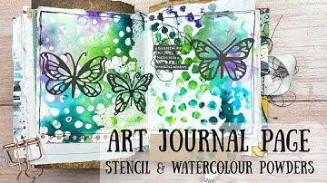 Art Journal Page using a Stencil a & Watercolour Powders | New, Fun and Addictive