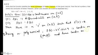 Practice Exam 3 - Calc 1 - 4.2.5 (find 'c' from the hypotheses of Rolle's theorem for a function)