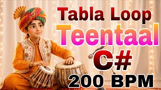 Tabla Loop - teentaal C# 200 BPM | 21 Min Continuous Rhythm | Riyaz | Classical Music | Bhajan |