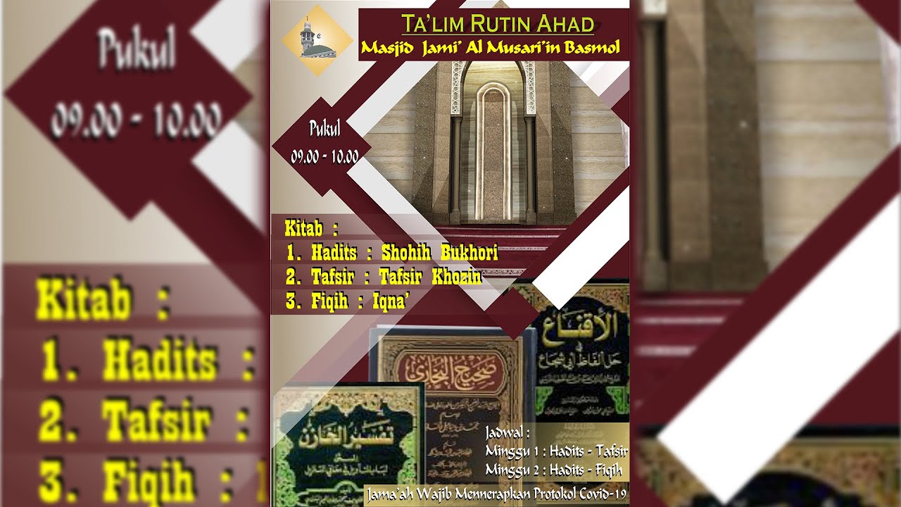 live-ta-lim-ahad-pagi-masjid-jami-al-musari-in-basmol-youtube