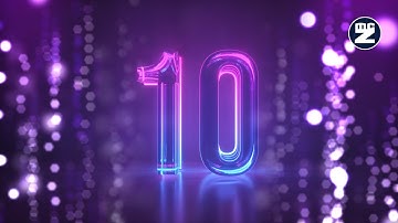 Epic Neon Countdown: 10 to 0 in Transparent Acrylic & Glass with Funky Music