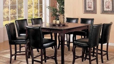 9pc Counter Height Dining Table & Stools Set with Lazy Susan Dark Cherry Finish
