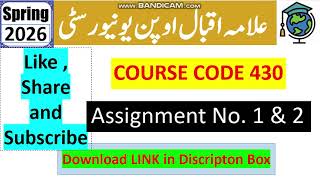 ⏩ AIOU Code 430 Solved Assignment No.1 & 2 Spring 2026 || Principles Of Journalism || Bachelor/B.Com