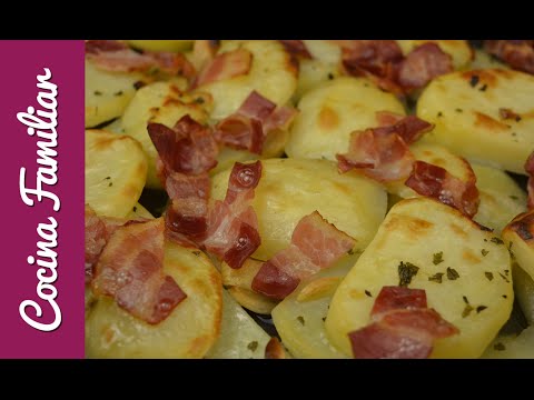 Patatas al ajillo asadas y gratinadas con beicon o tocineta | Recetas de Javier Romero