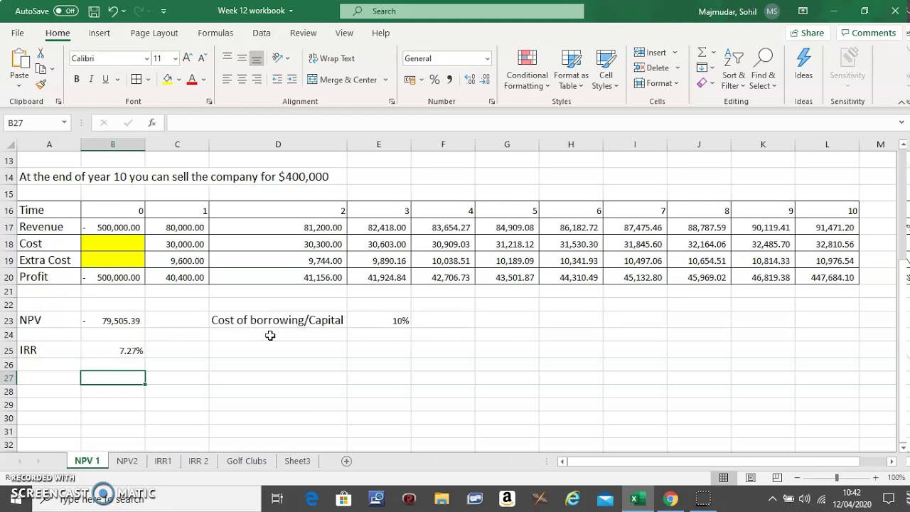 irr to work in excel for mac