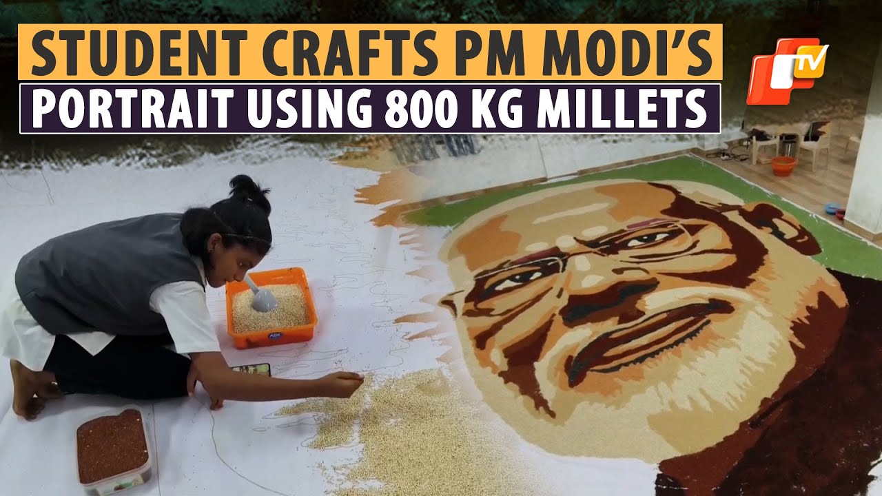 13-Year-Old Student Crafts PM Modi’s Portrait Using 800 Kg Of Millets ...