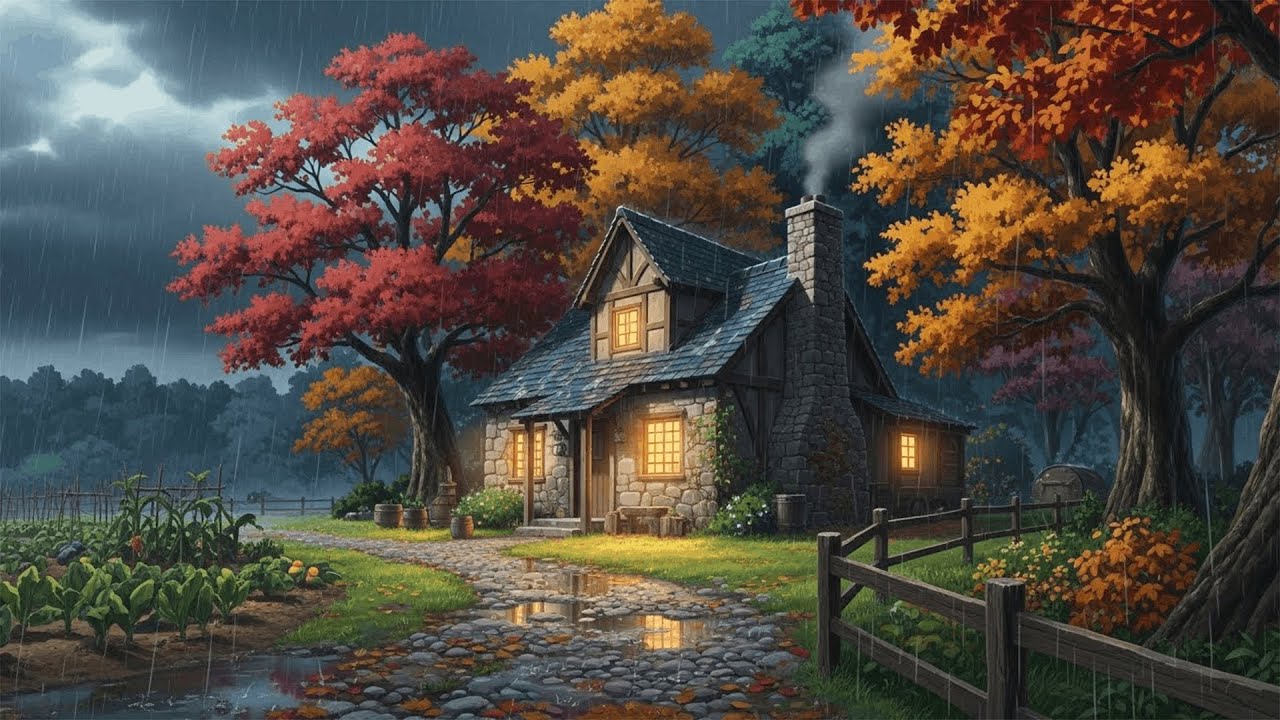 A Stormy Autumn Evening in a Countryside Cottage | Ghibli Quiet Living