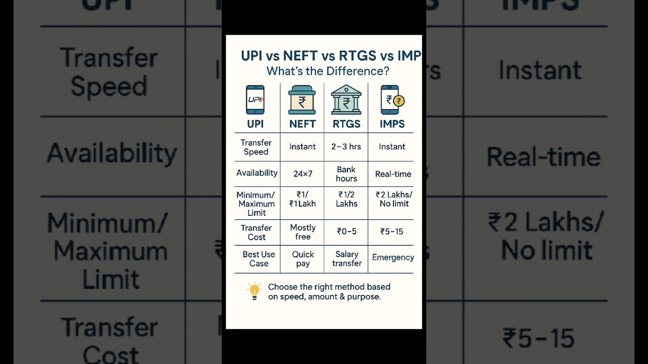 UPI vs NEFT vs RTGS vs IMPS What’s the Difference? 