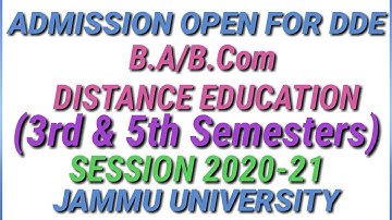 Admission Open For B.A/B.Com (3rd & 5th Semester) DDE | Distance Education | Jammu University