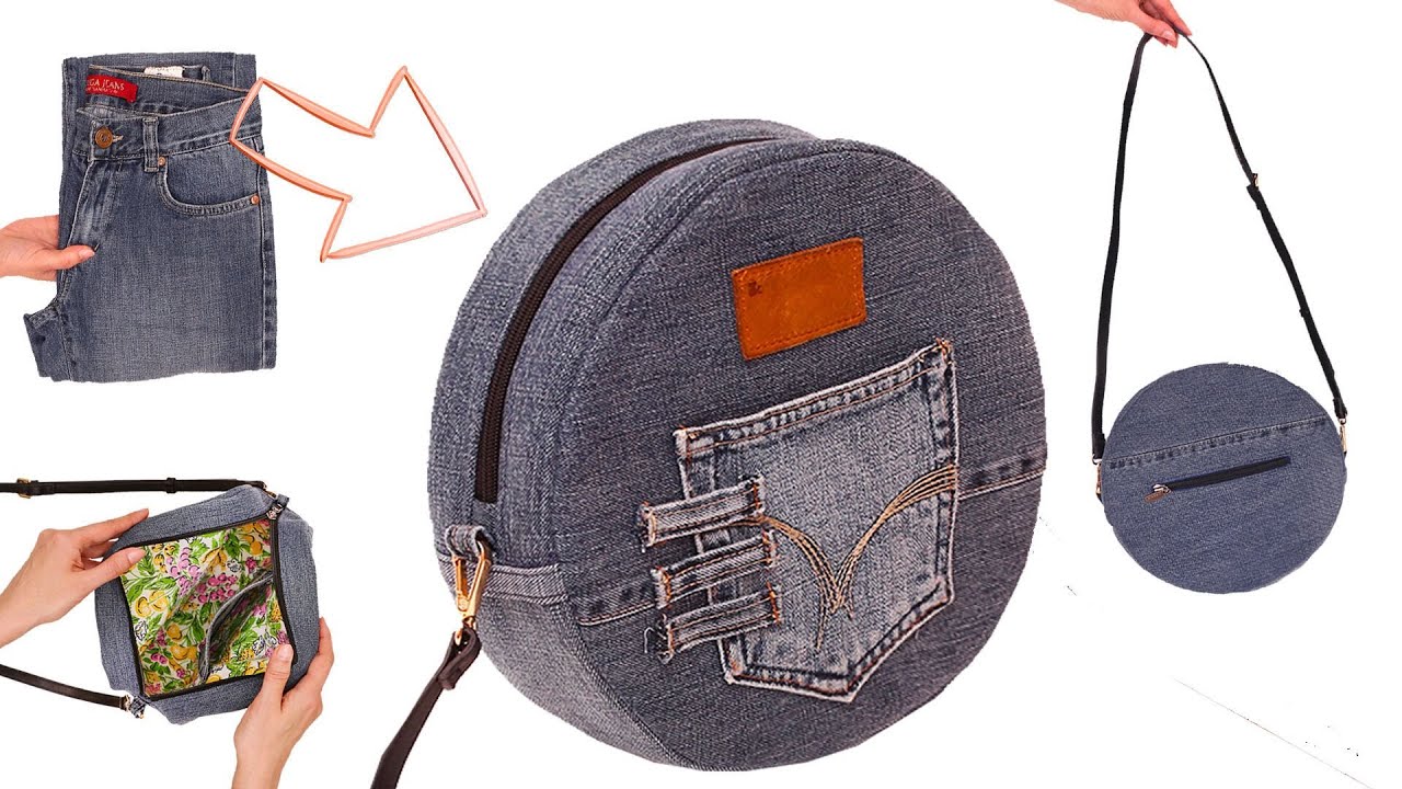 Как просто сшить круглую сумку из старых джинсов!