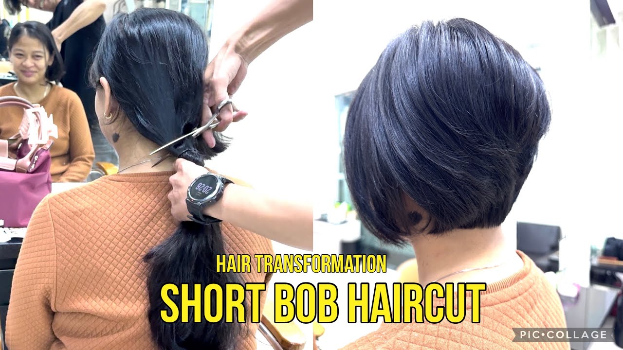 SHORT BOB HAIRCUT | Hairstyle transformation | long to short haircut | potong rambut bob pendek