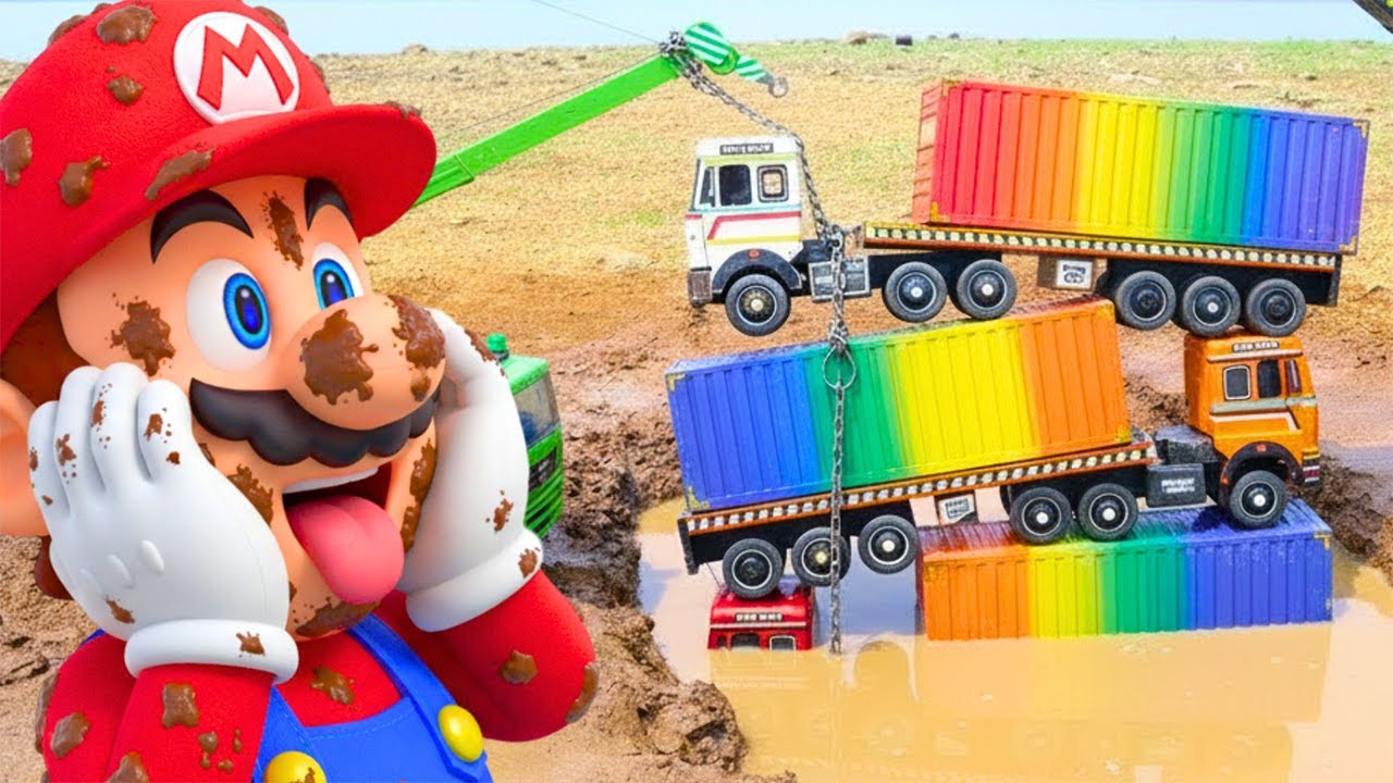 Car Toys | Multiple Trucks Fall into the River - Mario Starts the Rescue | BIP BIP TOYS