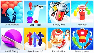 Famous Count Masters,Stack Rider,Battery Run,Juice Run,ASMR Slicing,Blob Runner 3D,Pancake Run,Mashup Hero Wealth