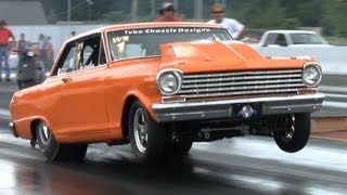 8 second Nitrous Chevy Nova Drag Race, Tube Chassis Designz 8.43 @161 mph
