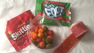 Skittles or candy of your chose 1 teaspoon chamoy 1/2 cup powdered
sugar microwave for 10 seconds mix very well pour funtiko powder tajin
baby lucas po...