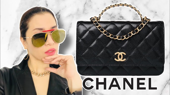 CHANEL 22S WALLET ON CHAIN WITH TOP HANDLE IN CAVIAR SKY BLUE