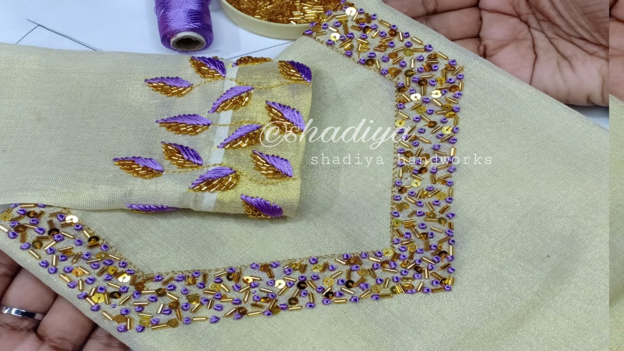 Easy hand embroidery neck design for kurti blouse salwar| normal needle neck embroidery design