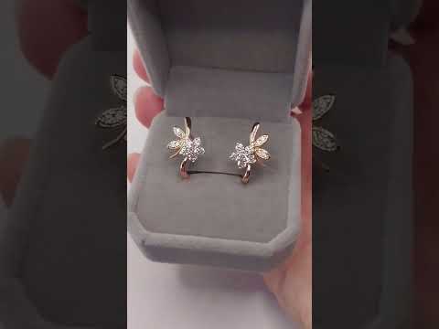 Сережки з цирконами "Весняна радість" медзолото 18К в оксамитовій коробочці, видео 1