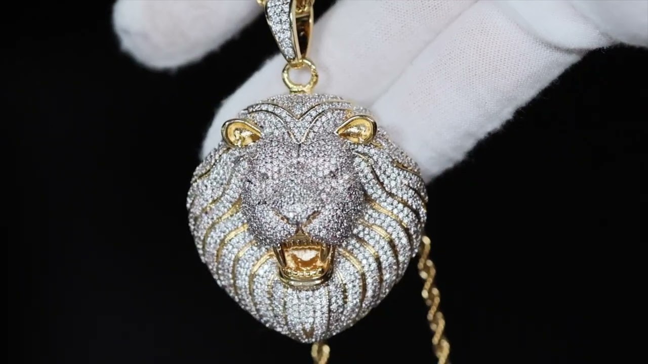 Diamond lion head pendant, diamond lion pendant, iced out lion pendant, hip hop lion pendant
