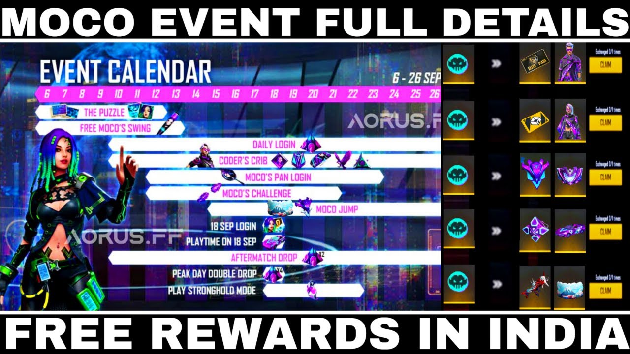free fire moco event kab aaega,free fire moco event calendar,free fire moco event rewards in india