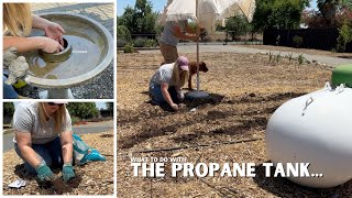 Oh the Propane Tank...😆 Planting Superbena, Corn, Pumpkins, & a Hummingbird Feeder Cleaning Trick!