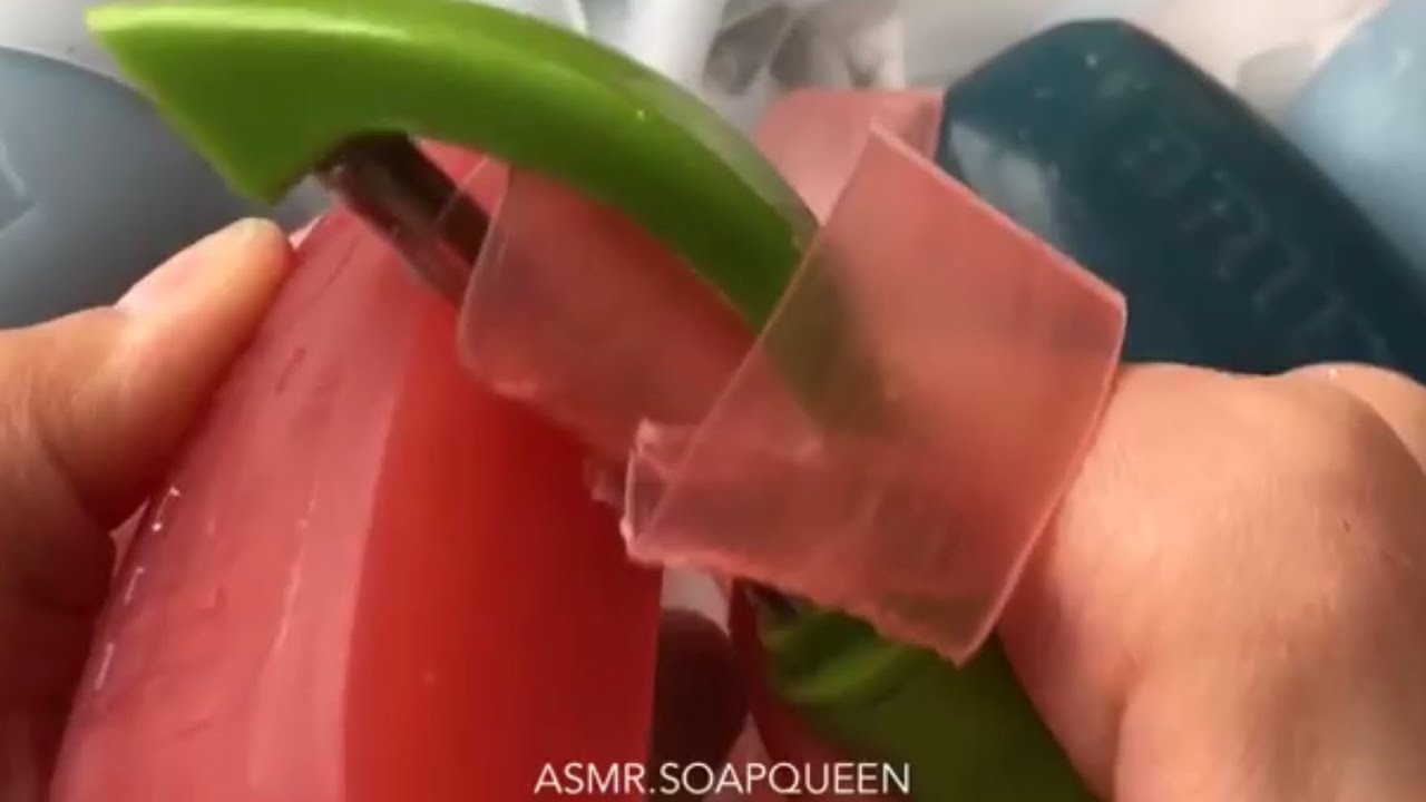 Constant shaving Soft Soap with peeler- Red and blue Glycerin/Clear soap ASMR