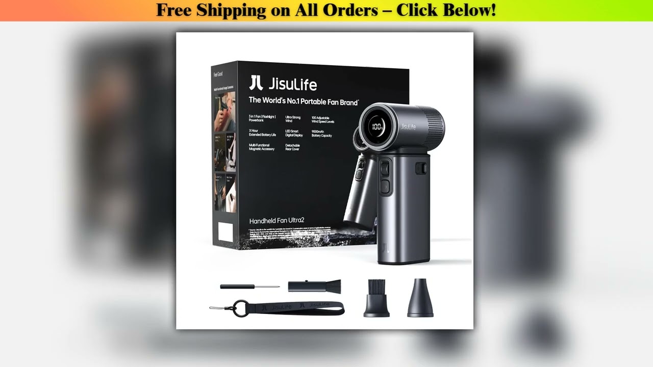 JISULIFE Handheld Fan Ultra 2, Powerful Turbo Jet Fan, 100 Speeds, 9000mAh Rechargeable Battery,