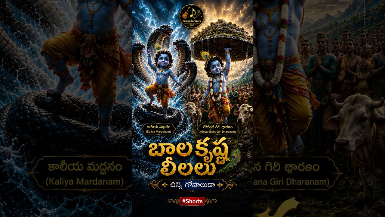 Bala Krishna Leelalu 💙 | కాలీయ ఫణిపై నాట్యమాడి... గోవర్ధన గిరి ఎత్తి! 🦚 #Shorts