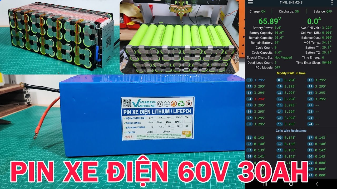Đóng Pin 60v30ah Thay 5 Ắc Quy Xe Điện Từ 40cell 32140 Mạch JK Kết Nối Bluetooth Cân Bằng Chủ Động