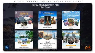 6 Free Travel Social Media Posts | Editable PSD Template | Free Download | Pik Templates