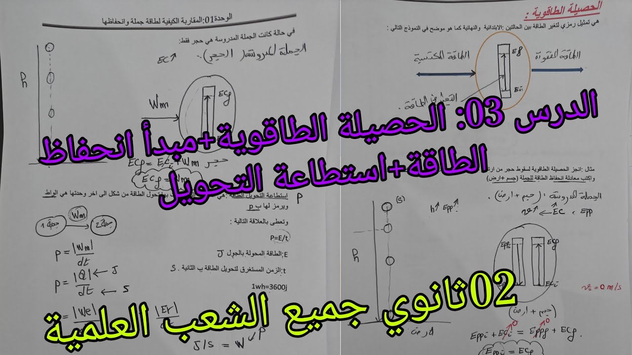 الدرس 03؛الحصيلة الطاقوية+مبدأ انحفاظ الطاقة واستطاعة التحويل الطاقوي  للسنة 02ثانوي جميع الشعب ع