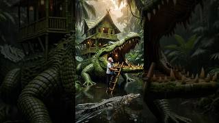 I Built a Secret Bamboo House Inside a Crocodile Swamp 🐊 #bamboohouse #asmr