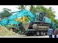 33 Ton Kobelco SK330 Excavator Transported With 10 Wheeler Fuso Self Loader Truck