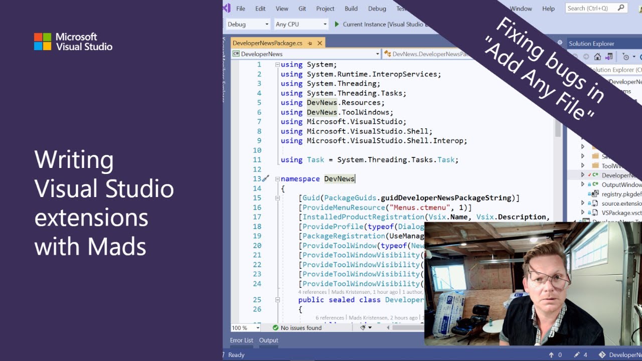 Visual Studio Code Bug Fix Writing Visual Studio Extensions with Mads - Fixing bugs in Add Any ...