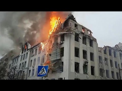 Ukraine: Kharkiv police department building on fire after shelling