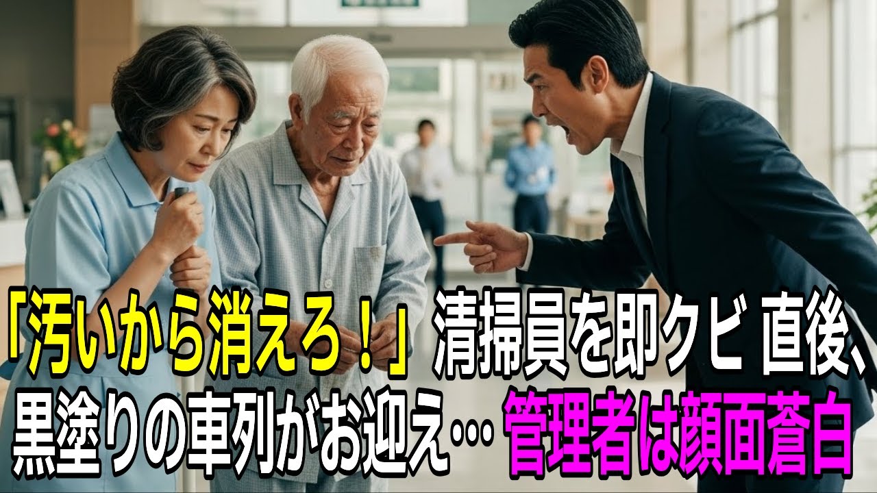 病院の清掃員を解雇した管理者→直後、黒塗りの車列から現れた大理事長を見て顔面蒼白に…【感動する話】【朗読】