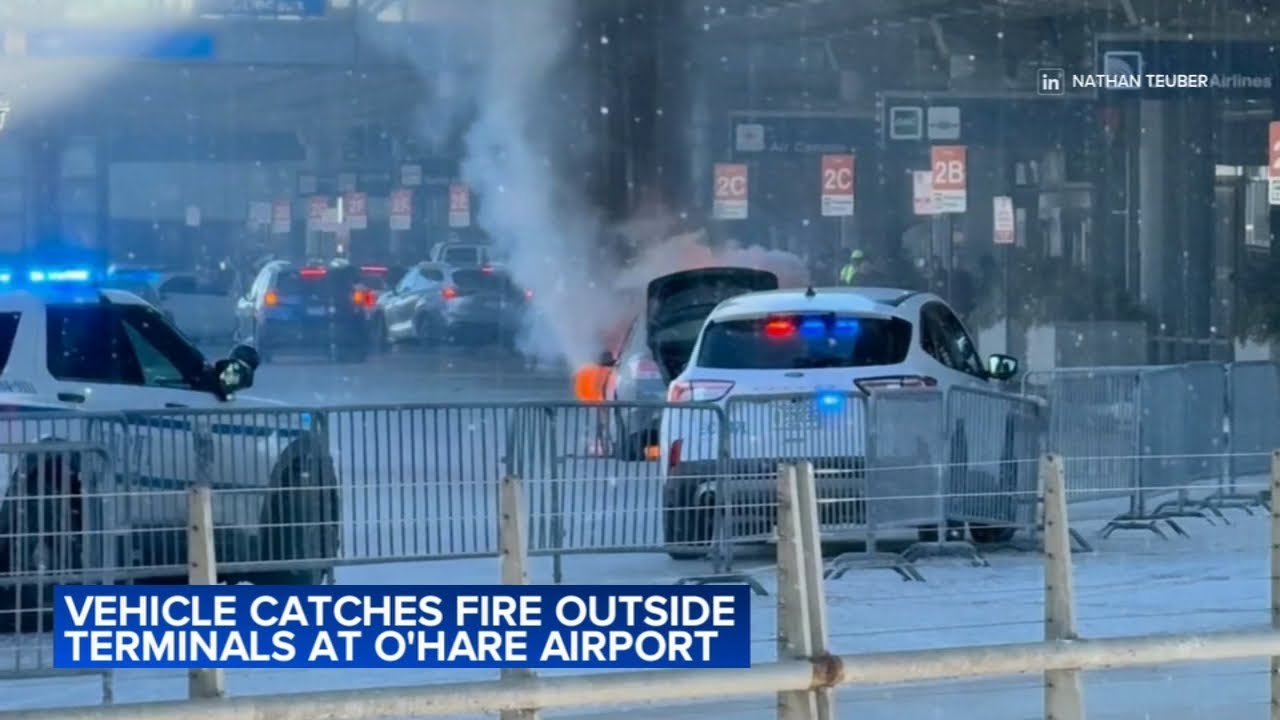 Video shows car engulfed in flames at Chicago O'Hare Airport