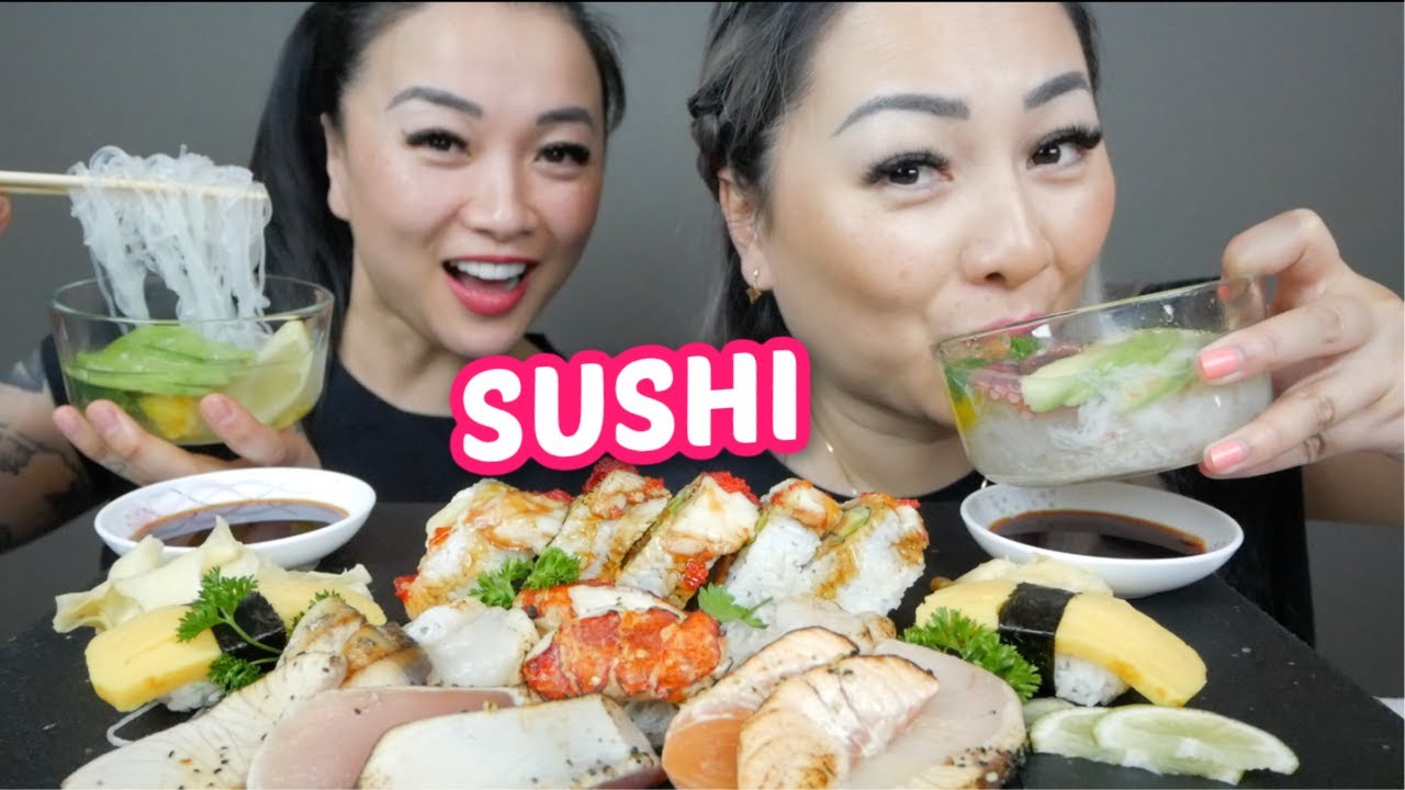 SUSHI *Aburi Sashimi, Lobster Roll & Sunomono Salad SISTER Mukbang | N.E Let's Eat