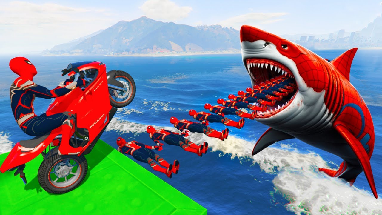 ‎الأبطال الخارقين على القضبان دوامة قمع جسر 🕸️🏍️ RAINBOW SPIDER MAN! on Motorcycle in Spiral Bridge